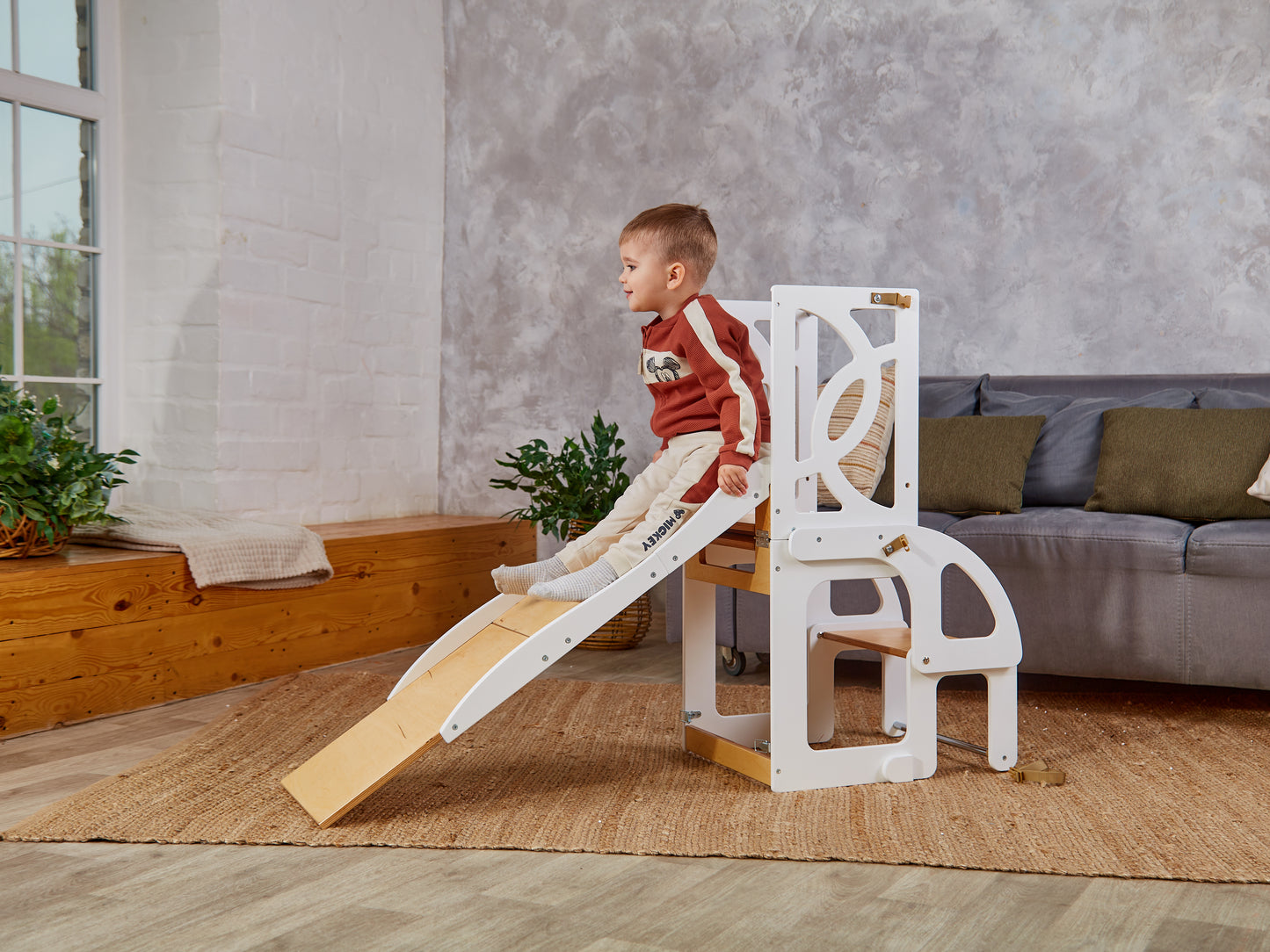 White Step stool with back Learning toddler tower table Kitchen helper stool Wooden step stool Kitchen stool Toddler tower Montessori stool