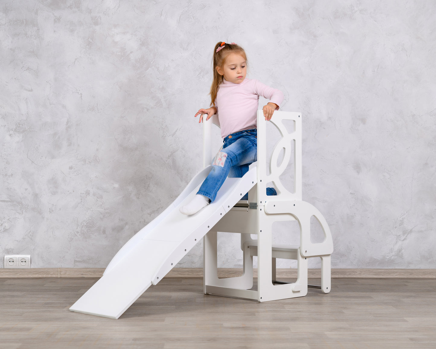 Double learning tower with slide and BACK, toddler kitchen step stool for twins - Climbambino