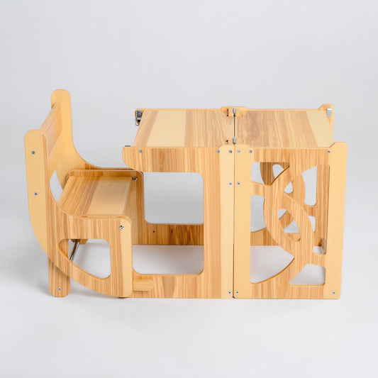 Natural Convertible learning toddler tower & table WITH BACK, montessori learning tower