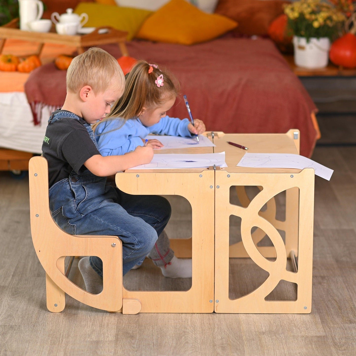 Double helper tower with slide and BACK, toddler kitchen step stool