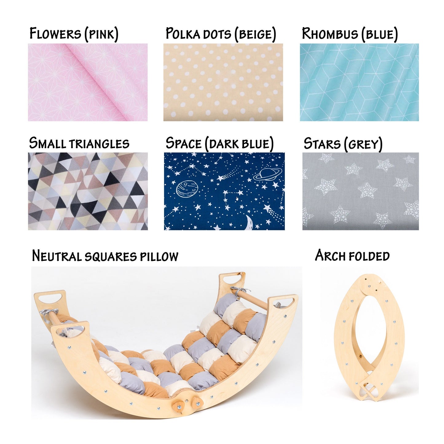 Climbing Montessori furniture, Foldable Climbing Arch with Arch Rocker Pillow and Rock Climbing Ramp