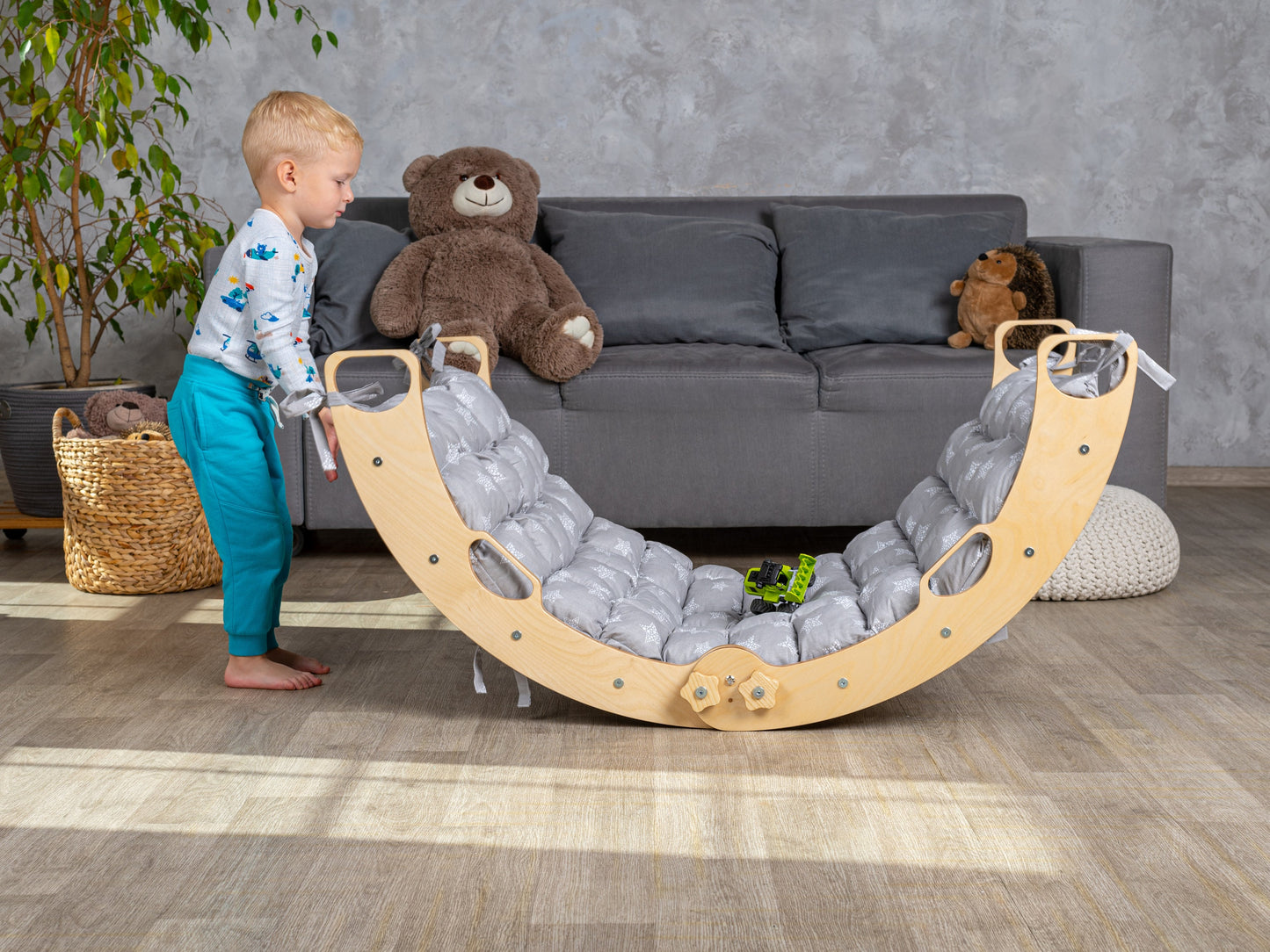 Foldable Climbing Arch with Pillow, montessori rocker with rock ramp and slide