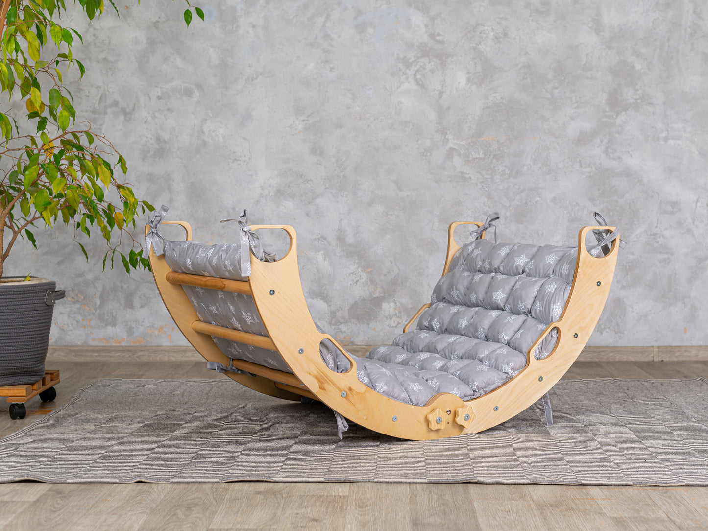 Large climbing arch with pillow, foldable montessori rocker with rock ramp and arch rocker cushion