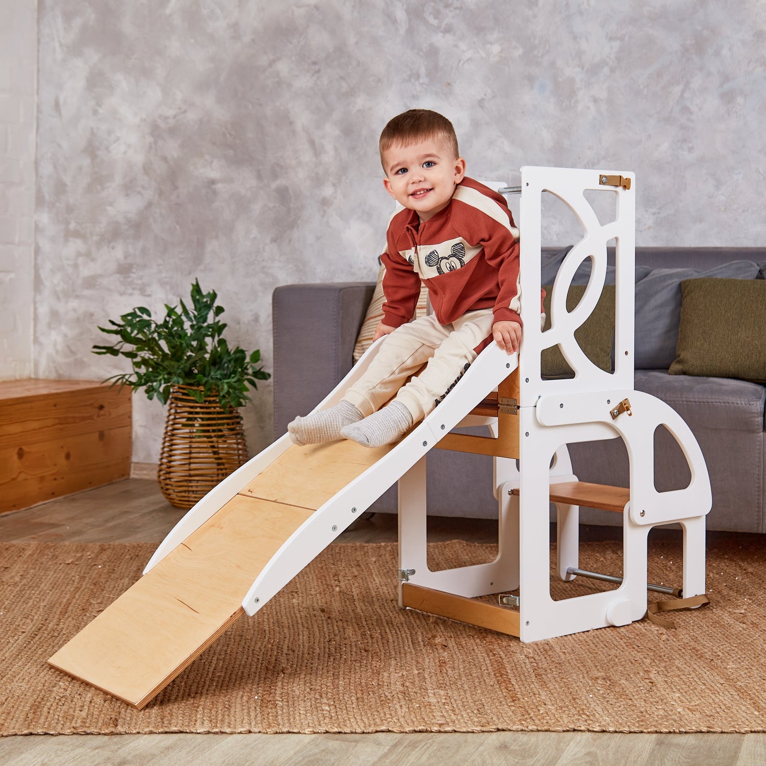 Convertible learning tower with Seatback and Slide