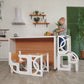 Convertible toddler tower table 7 in 1 with Seatback, toddler kitchen stool for learning