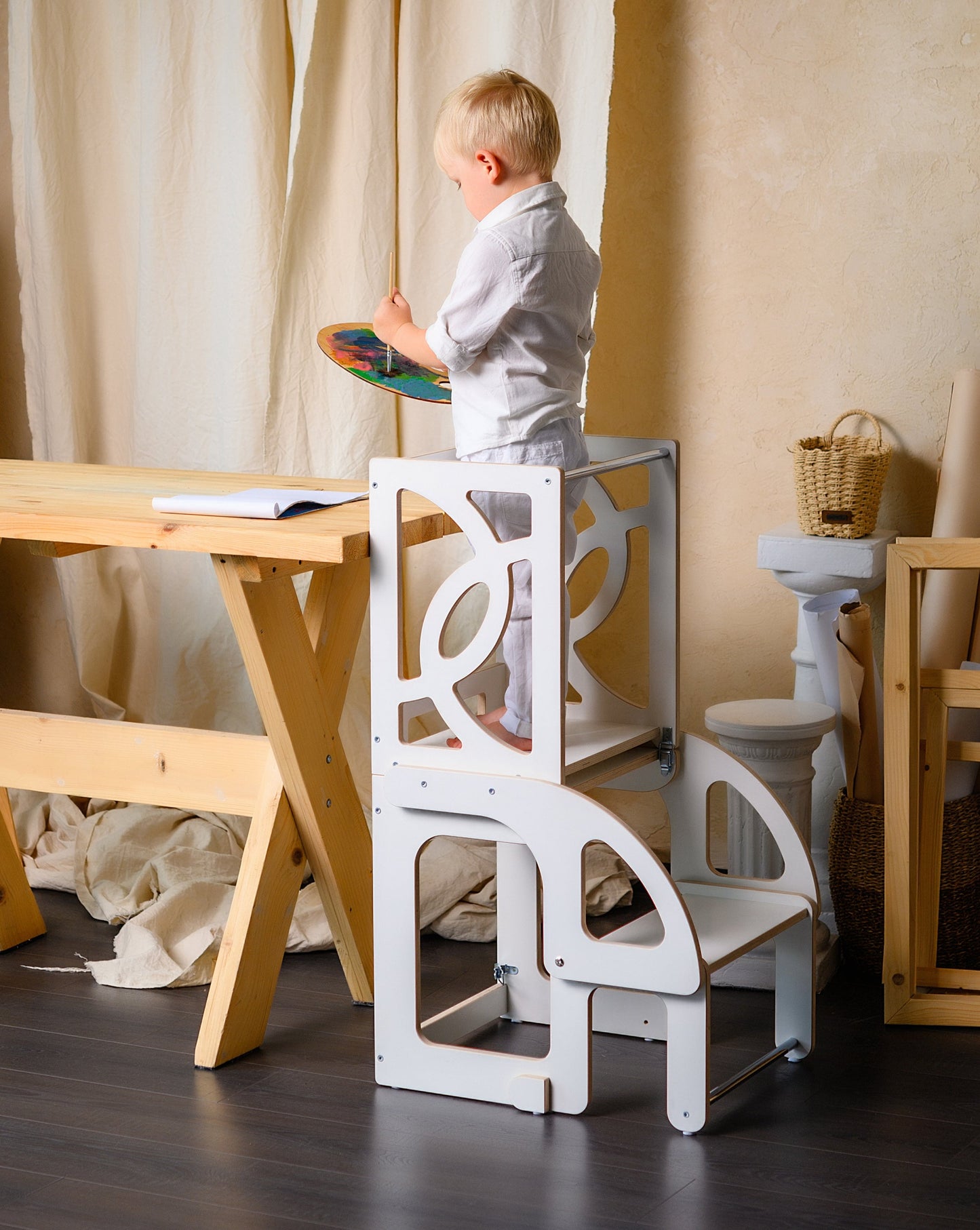 Learning helper tower table chair WITH A BACK!, montessori learning toddler tower - Climbambino
