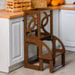 Brown Convertible learning helper tower & table with seatback and slide, montessori kitchen step stool - Climbambino