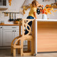 Natural Convertible learning toddler tower & table WITH BACK, montessori learning tower - Climbambino