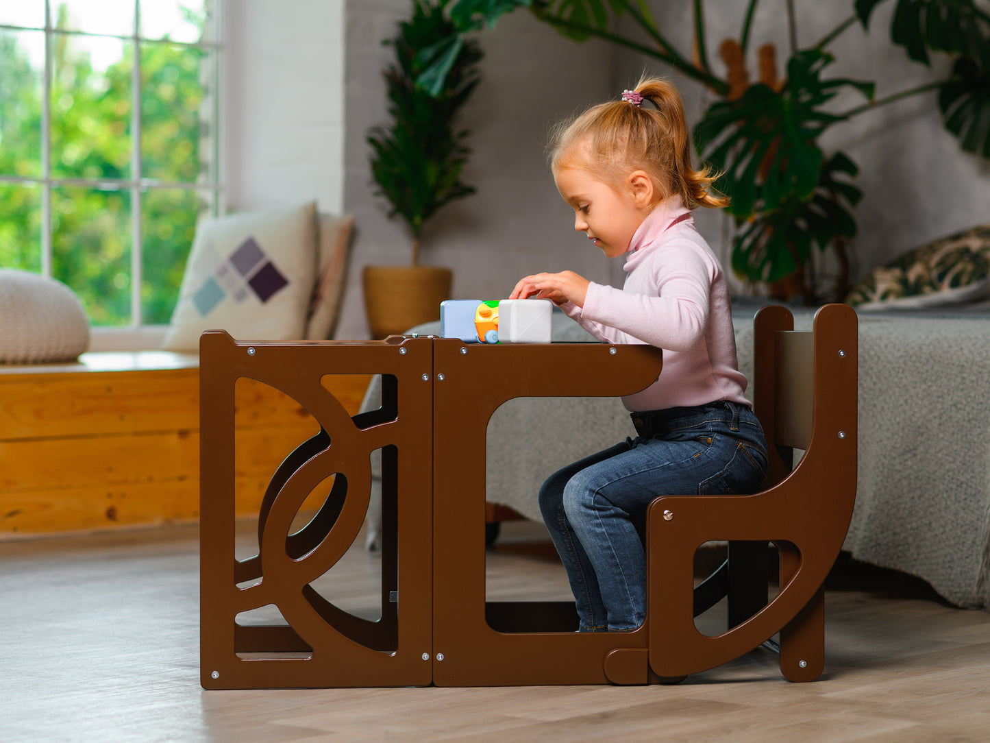 Kitchen helper stool - Table & Chair with seatback, learning toddler tower - Climbambino