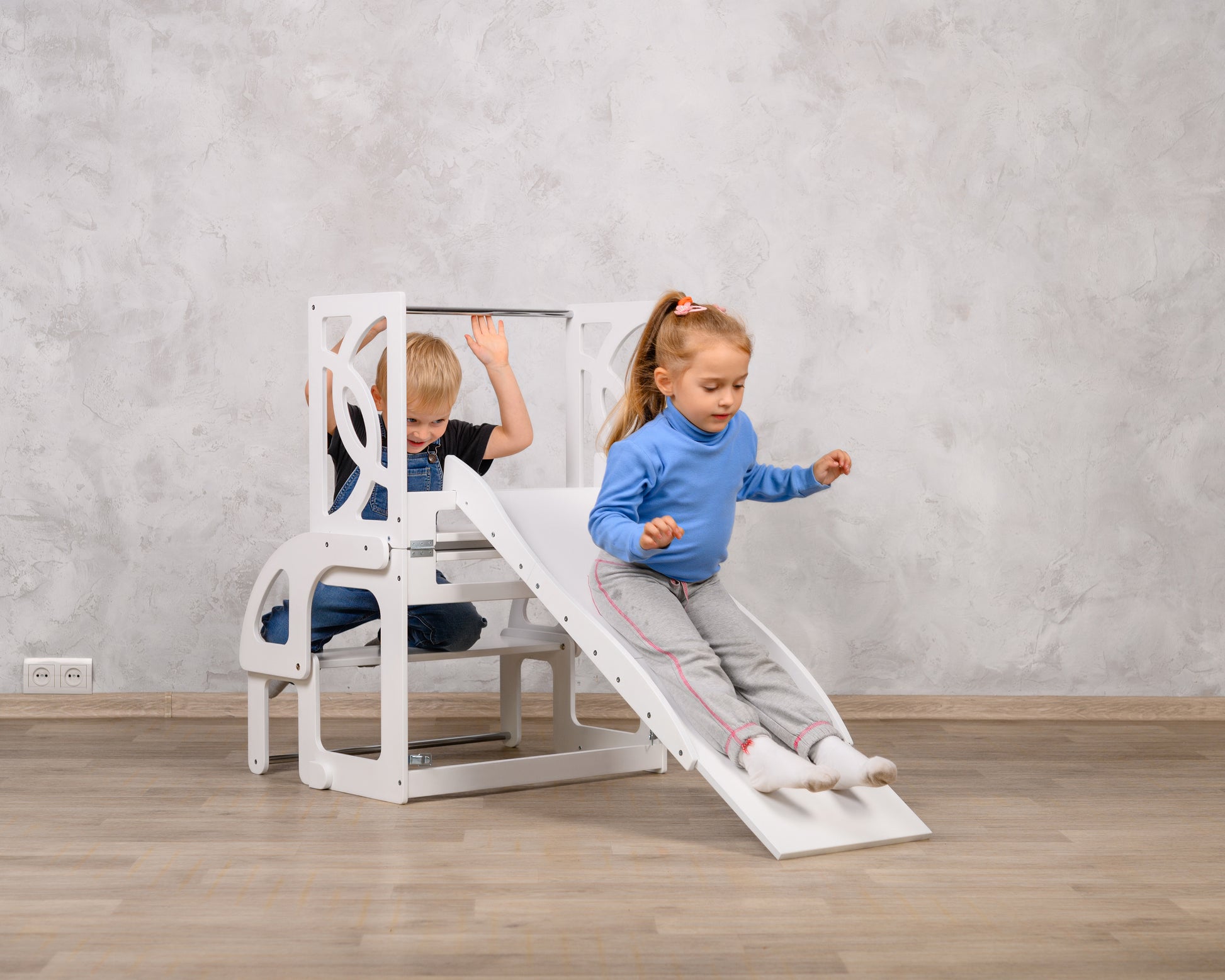 Double learning tower convertible with Seatback and Slide, twins learning helper tower - Climbambino