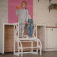 White Step stool with back Learning toddler tower table Kitchen helper stool Wooden step stool Kitchen stool Toddler tower Montessori stool