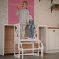 Natural  toddler tower convertible with BACK and slide, double helper tower