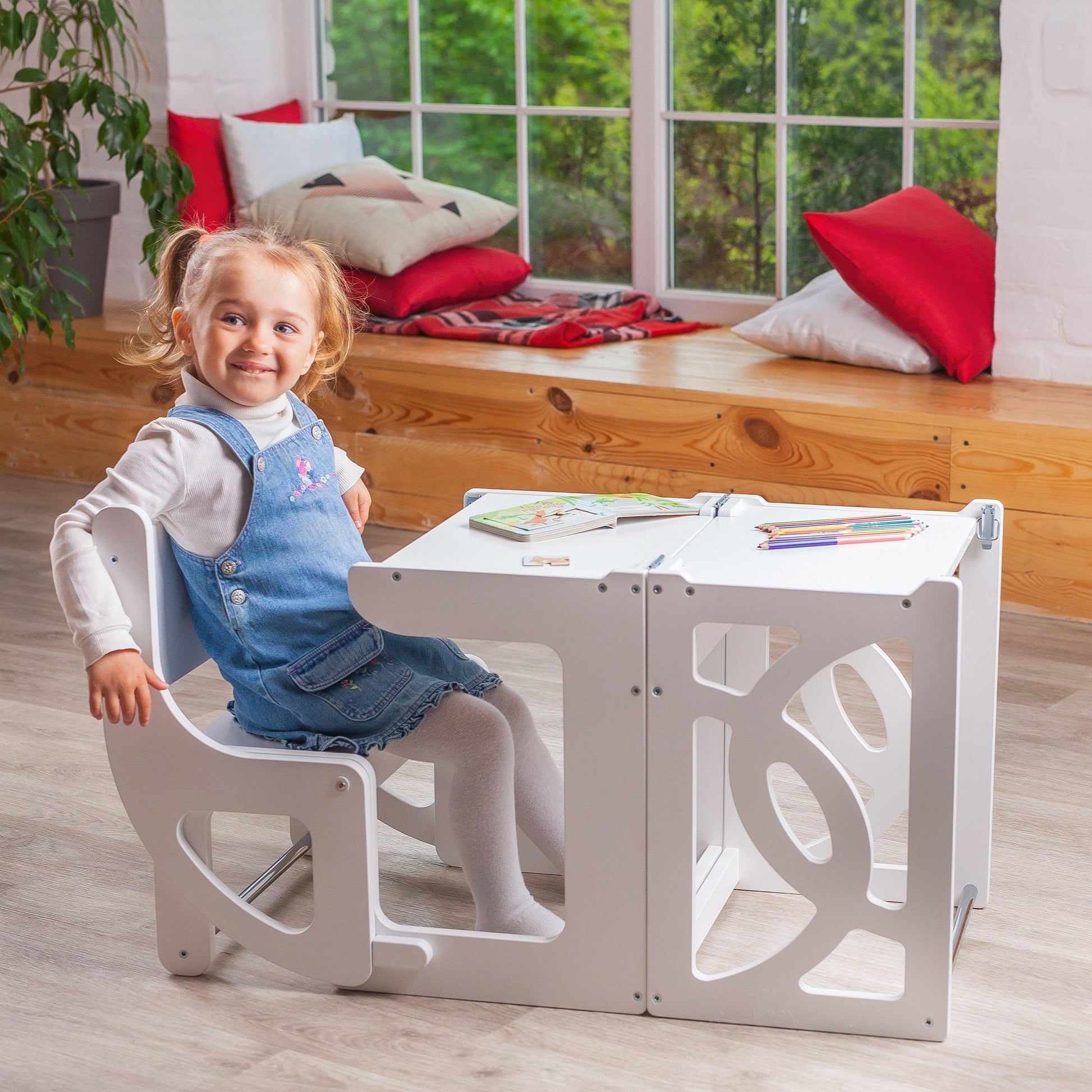 Convertible learning helper tower & table, montessori kitchen step stool
