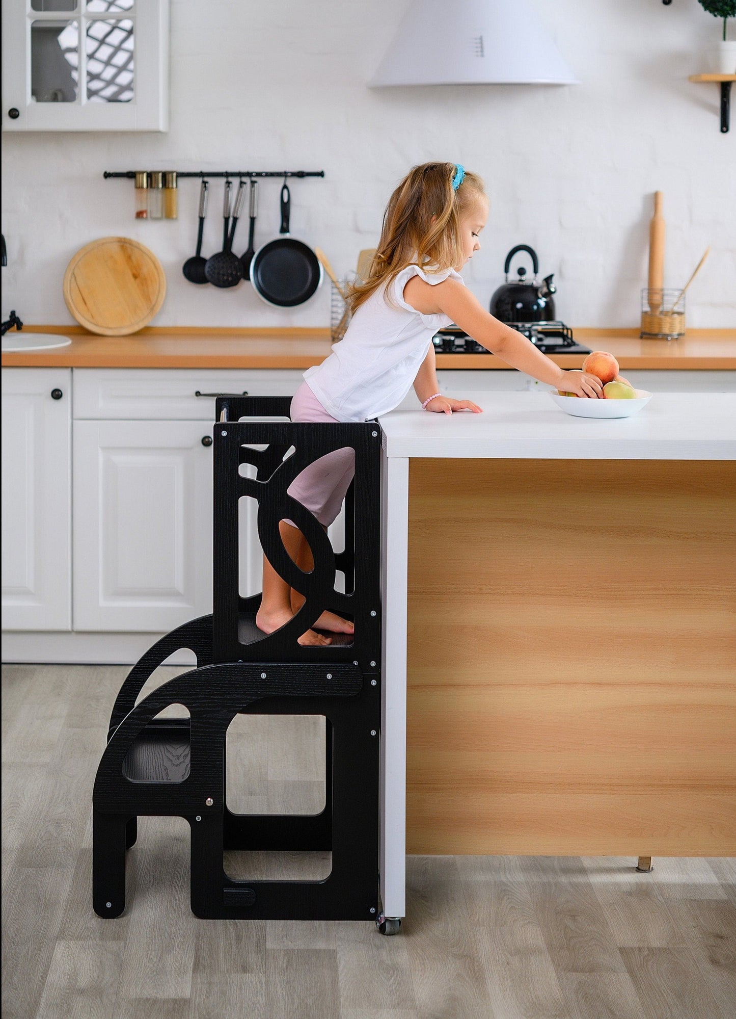 BLACK Learning Convertible tower & table kitchen step stool 2in1 Learning Helper Tower montessori toddler tower kitchen step stool lernturm
