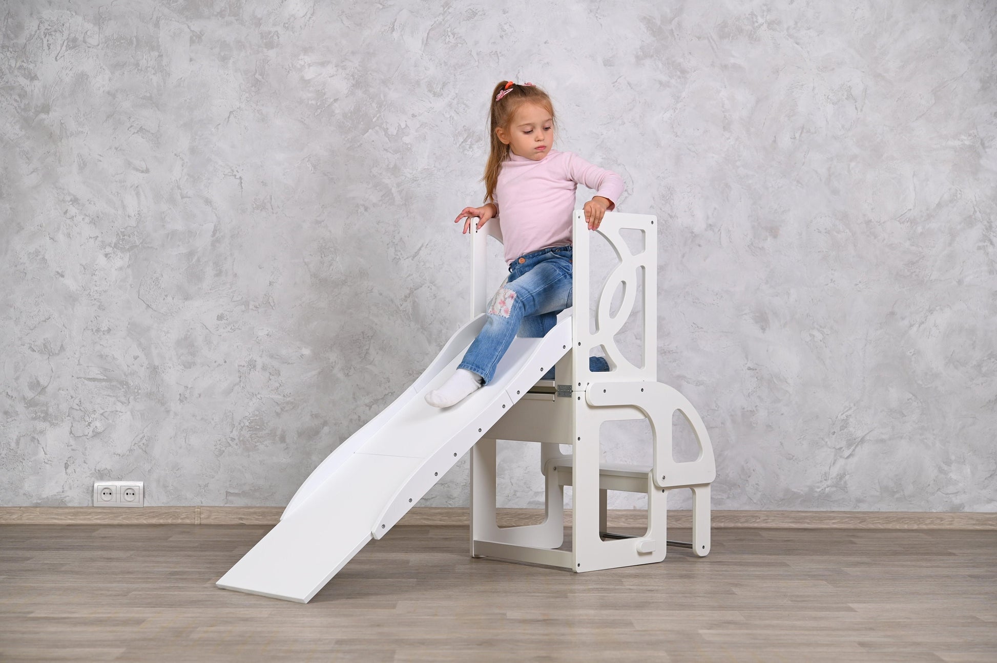 White Step stool with back Learning toddler tower table Kitchen helper stool Wooden step stool Kitchen stool Toddler tower Montessori stool - Climbambino