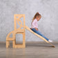 Convertible toddler tower & table WITH BACK and wooden kids slide, montessori kitchen help tower