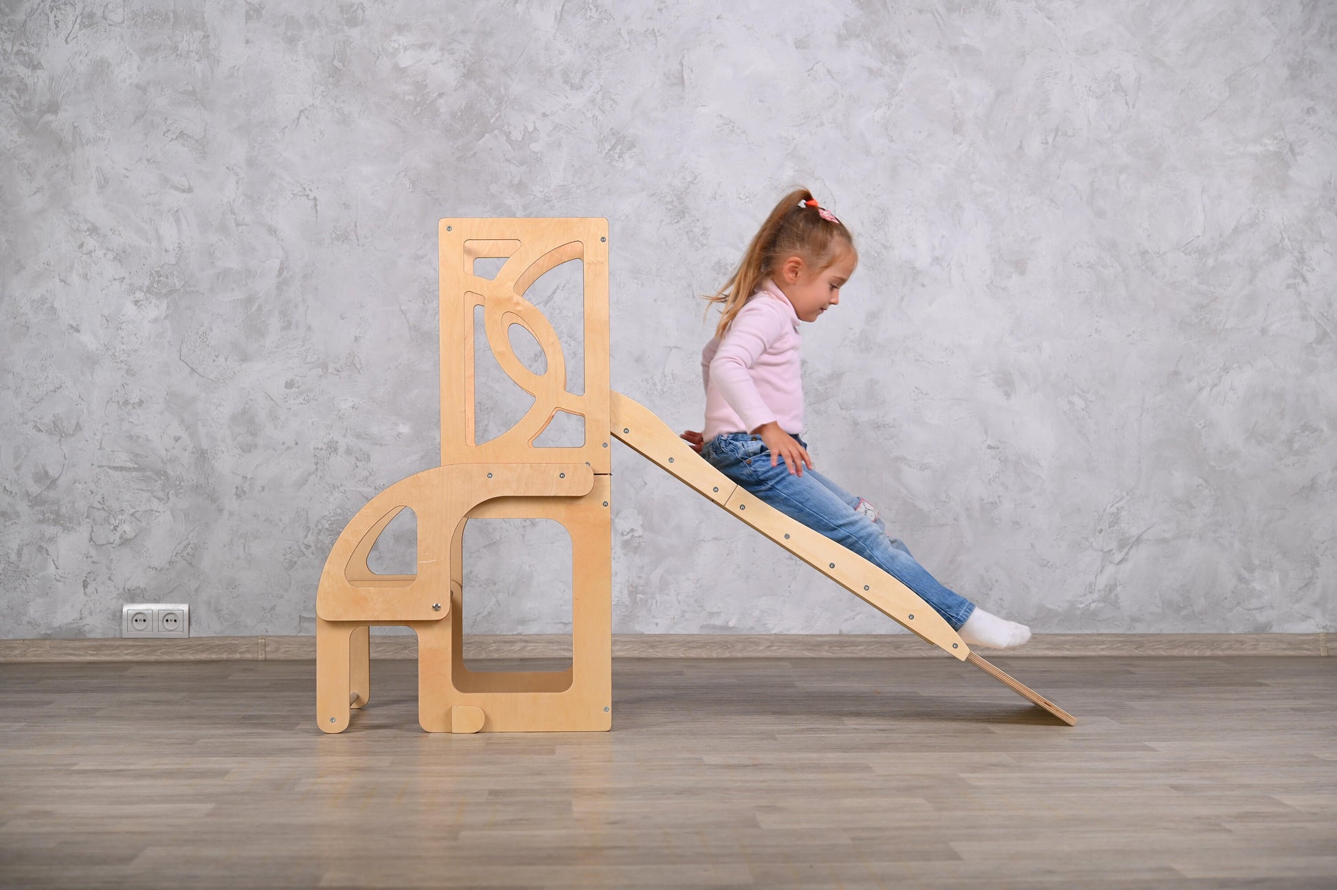 Natural Convertible learning toddler tower & table WITH BACK, montessori learning tower