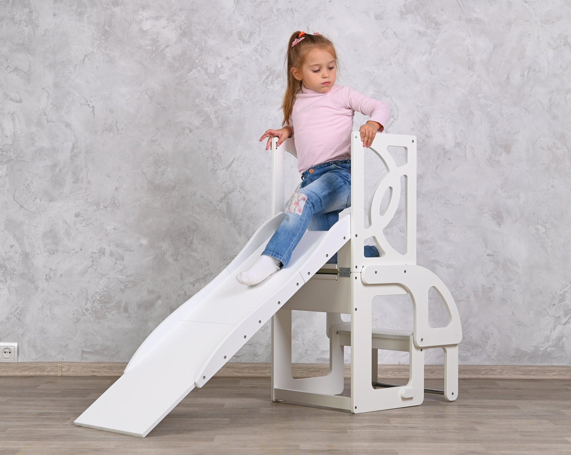 Toddler tower convertible, natural learning toddler tower slide