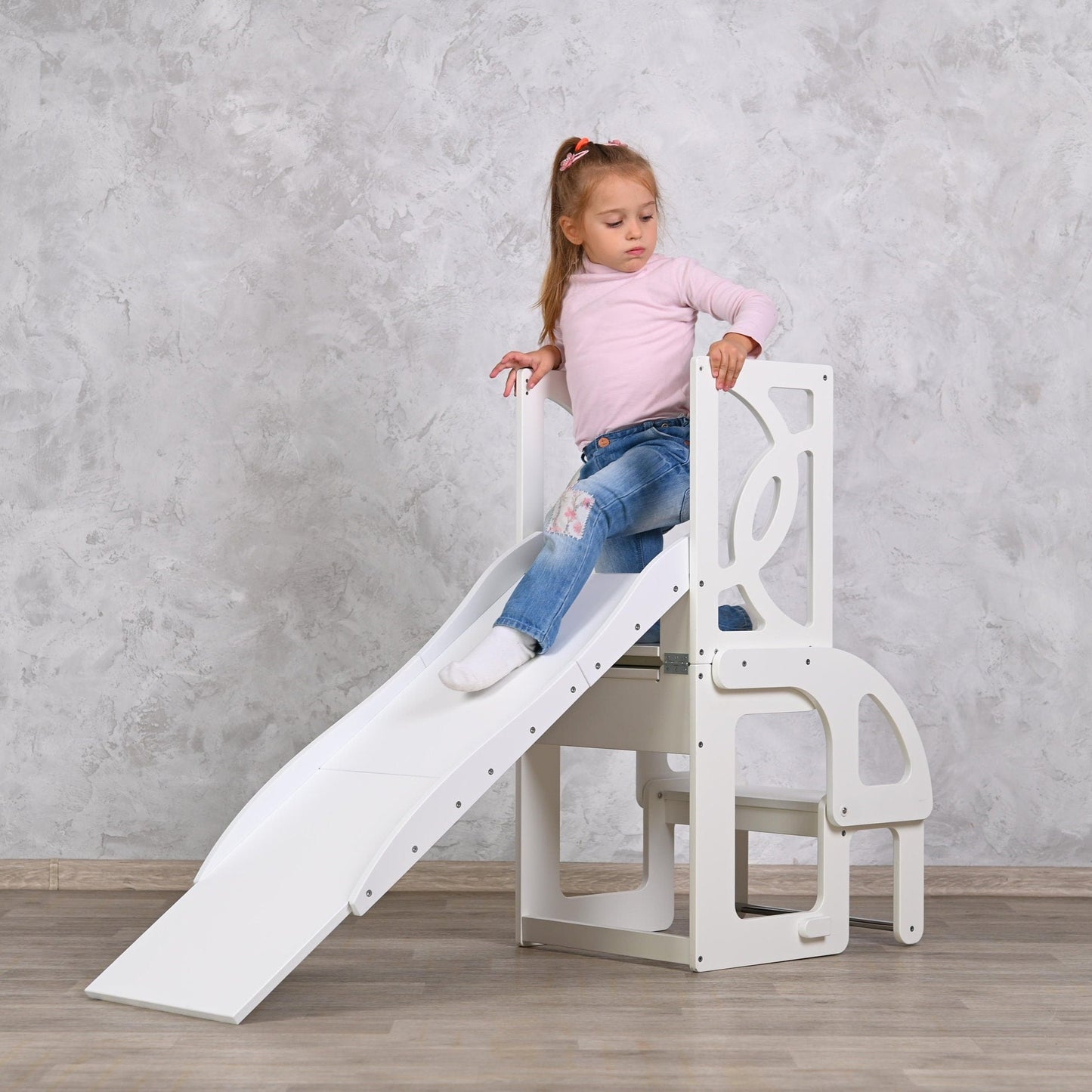Gray Convertible learning toddler tower & table WITH BACK - listing for Kayan
