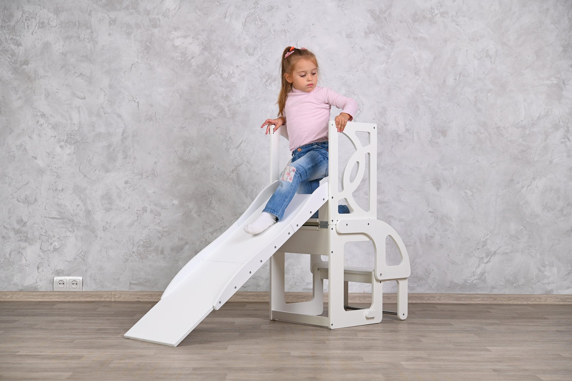 Convertible learning toddler tower & table with a back, toddler kitchen tower