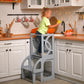 Convertible toddler tower & table WITH BACK and wooden kids slide, montessori kitchen help tower