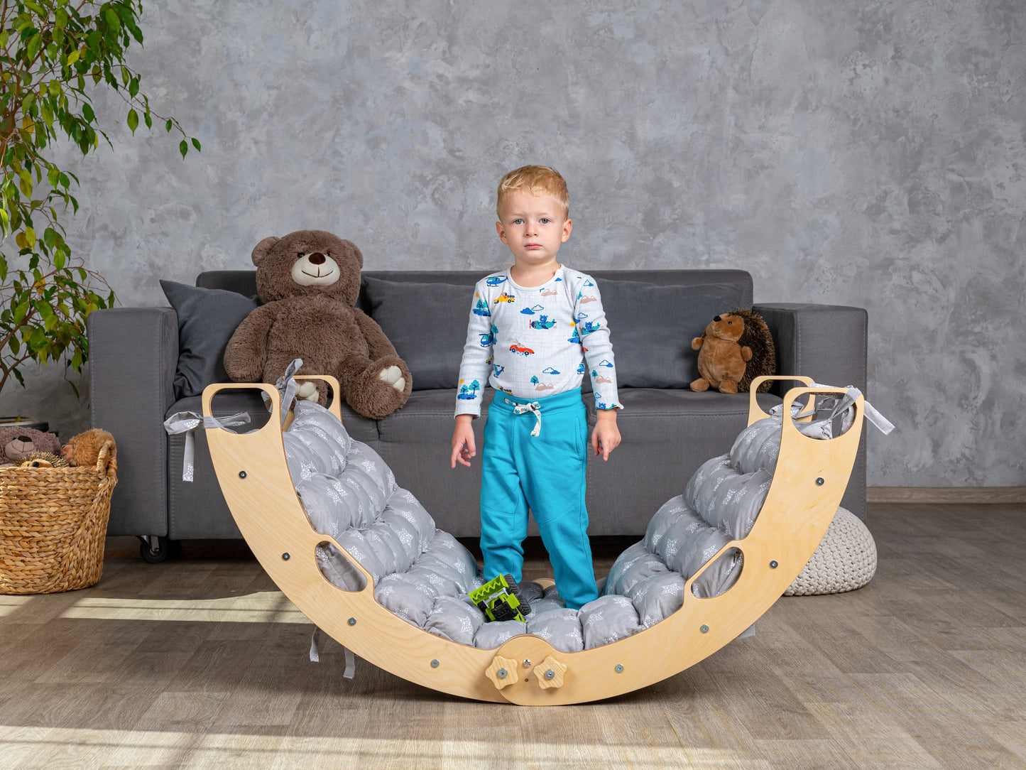 Foldable montessori climbing arch with pillow, rock ramp and slide