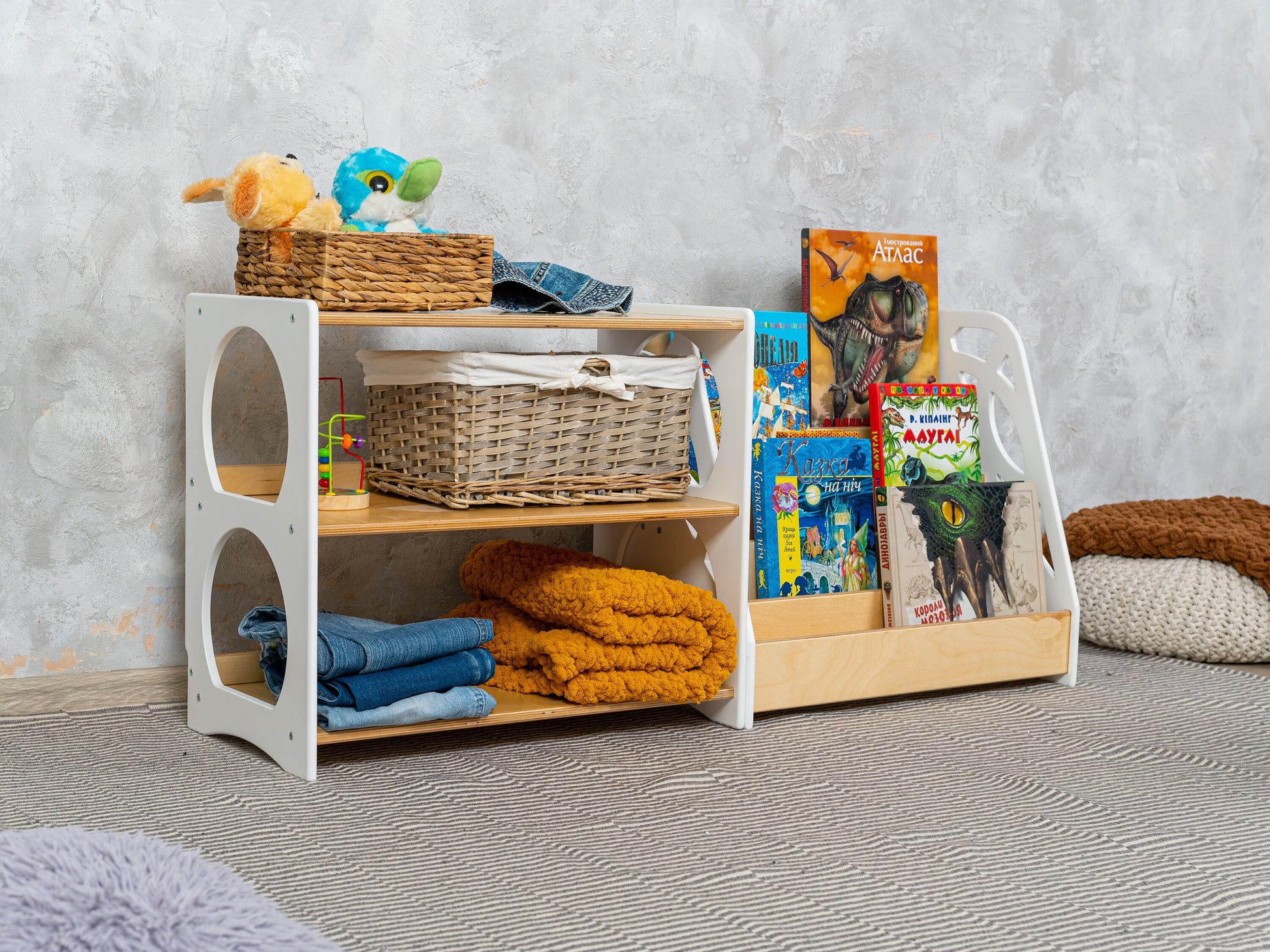 Set of Nursery furniture: Montessori Bookshelf & Montessori open shelf, montessori furniture set