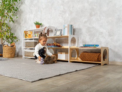 Montessori open shelf, toddler bookshelf