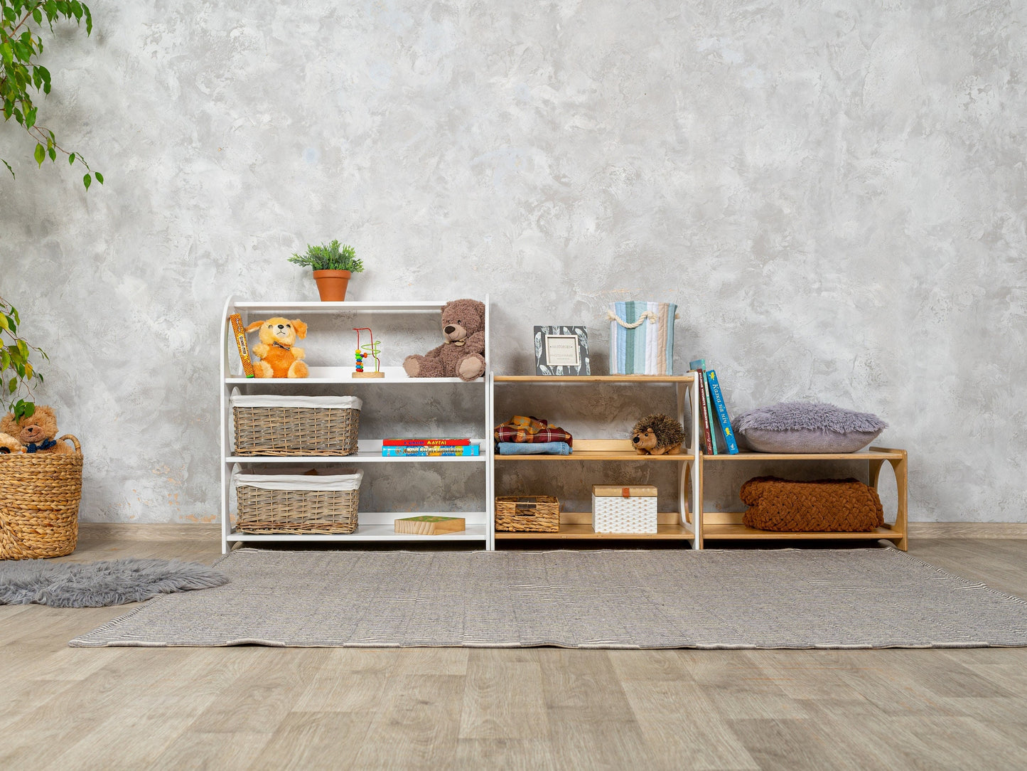 Montessori open shelf, toddler bookshelf