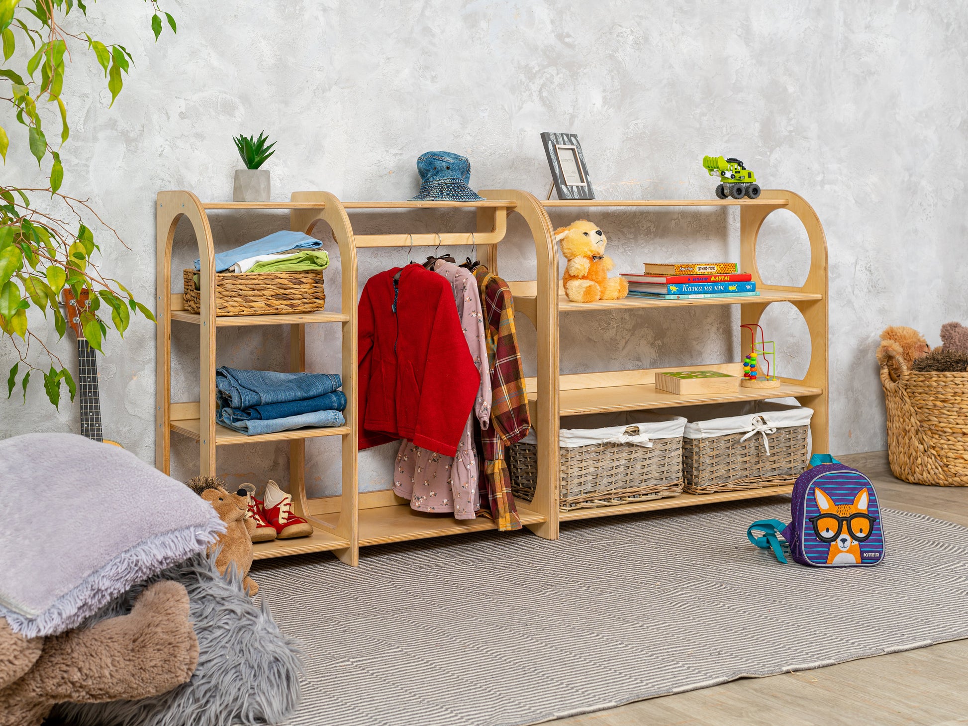 Kids furniture set Open montessori shelf Montessori bookshelf, children Wardrobe