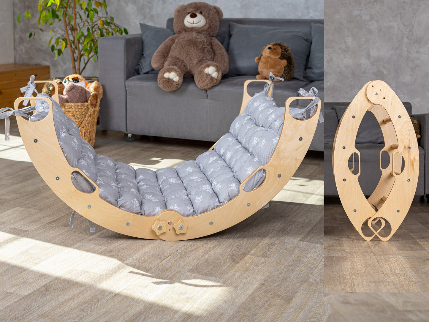 Foldable Climbing Arch with Pillow, montessori rocker with rock ramp and slide