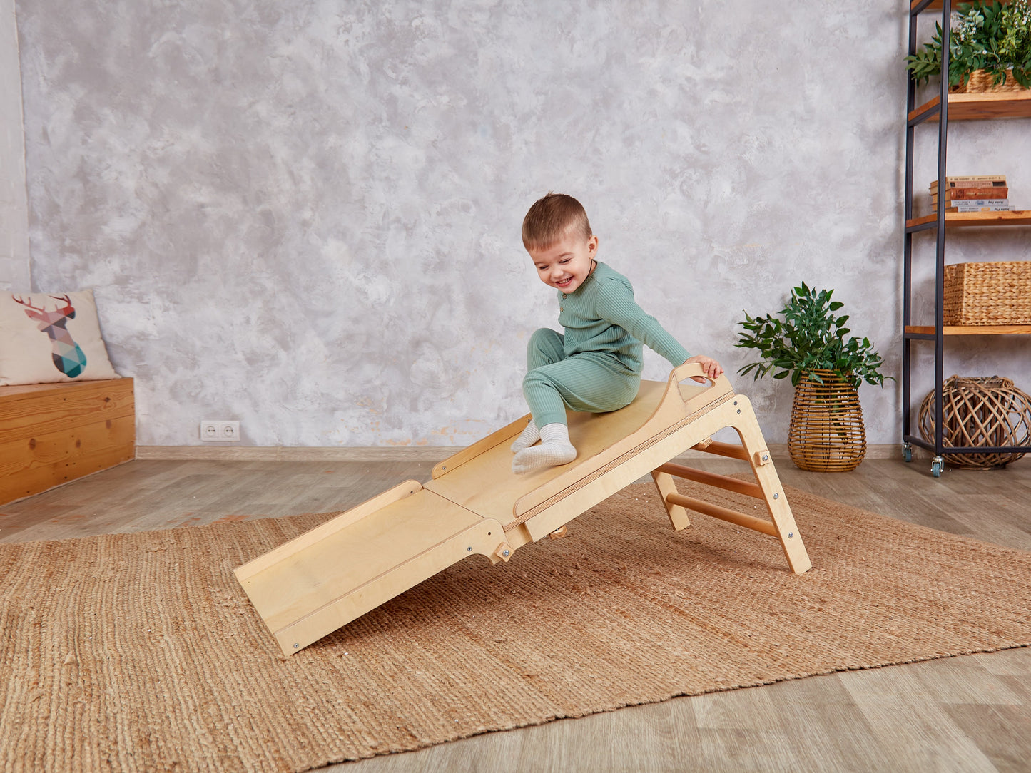 Toddler Table & Indoor Slide 4in1, toddler table and chair set, Montessori kids table with chairs Paper Roll wood activity weaning table