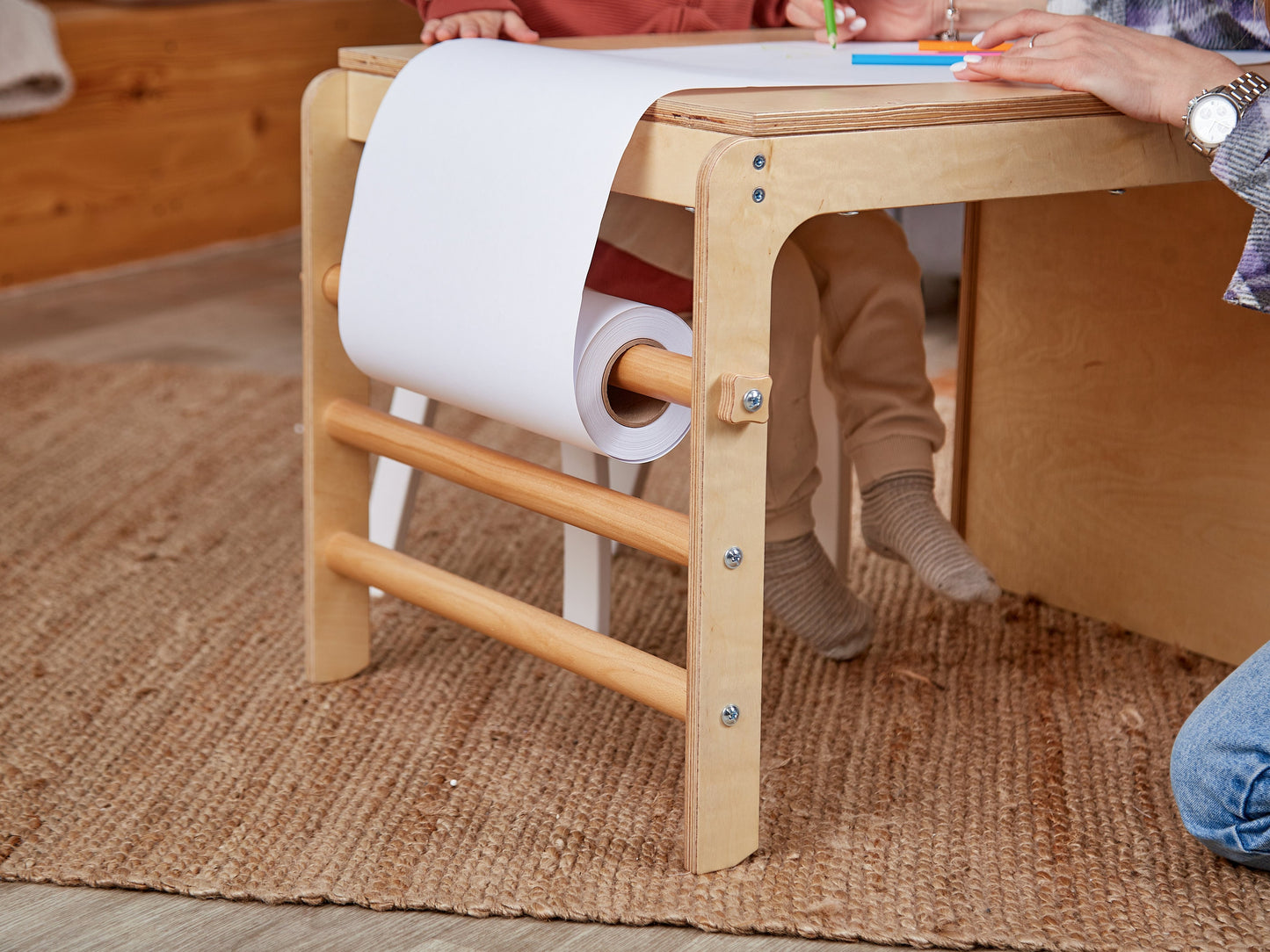 Toddler Table & Indoor Slide 4in1, toddler table and chair set, Montessori kids table with chairs Paper Roll wood activity weaning table