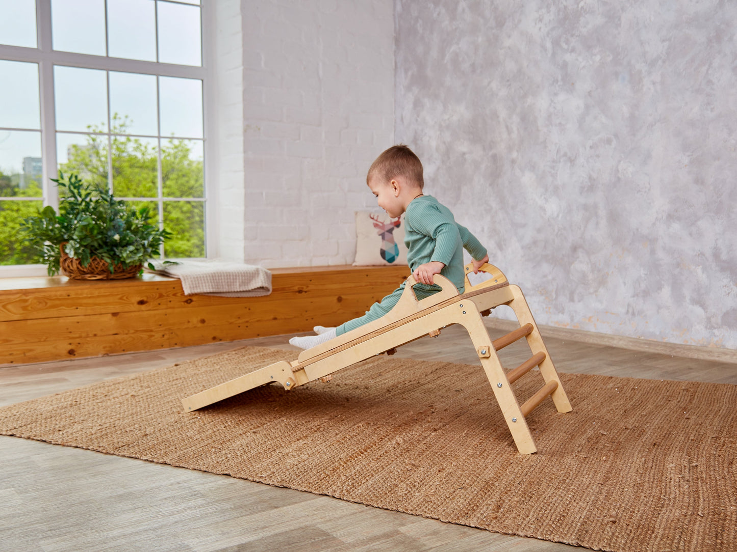 Toddler Table & Indoor Slide 4in1, toddler table and chair set, Montessori kids table with chairs Paper Roll wood activity weaning table